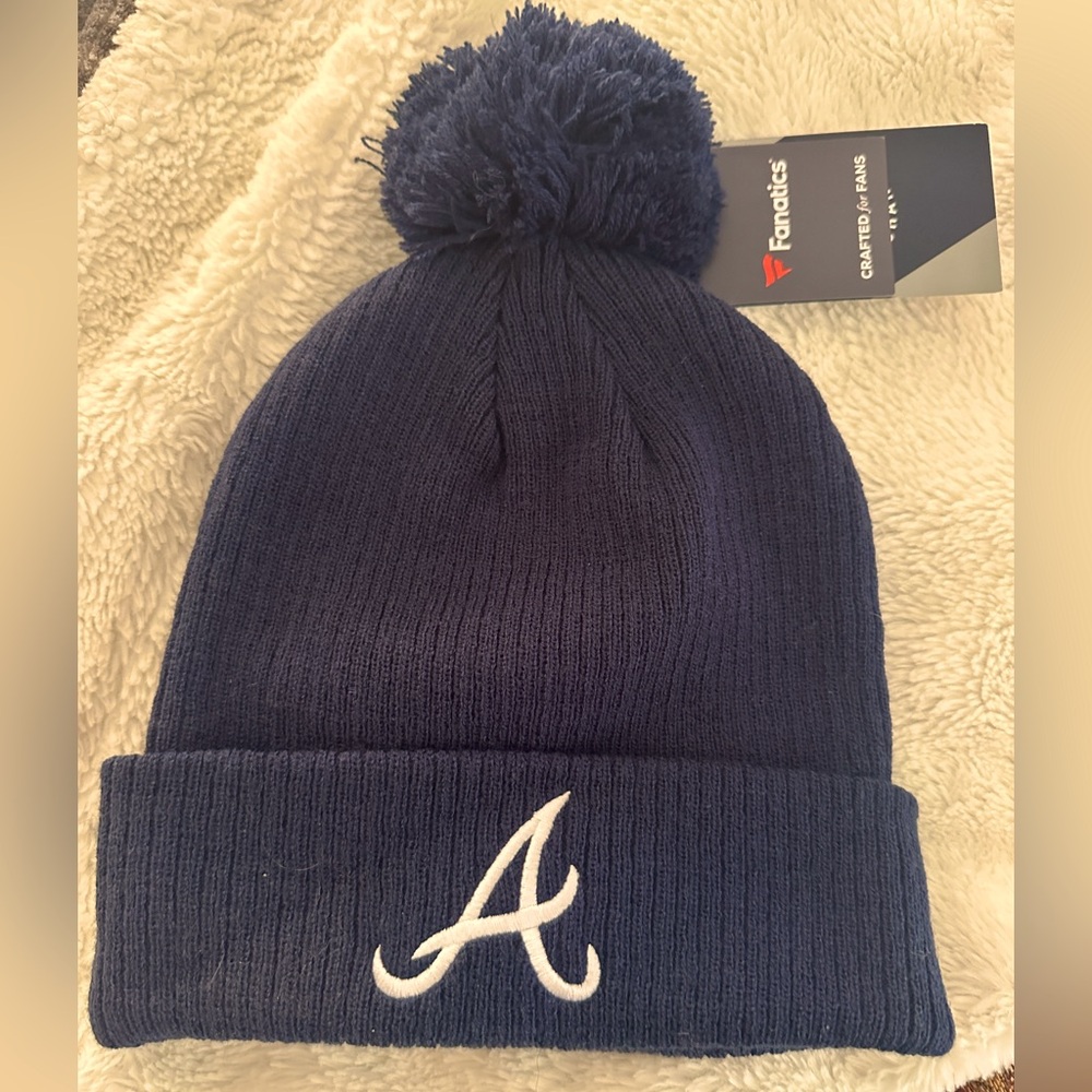 Fanatics Dark Blue Beanie with Pom and Embroidered Logo